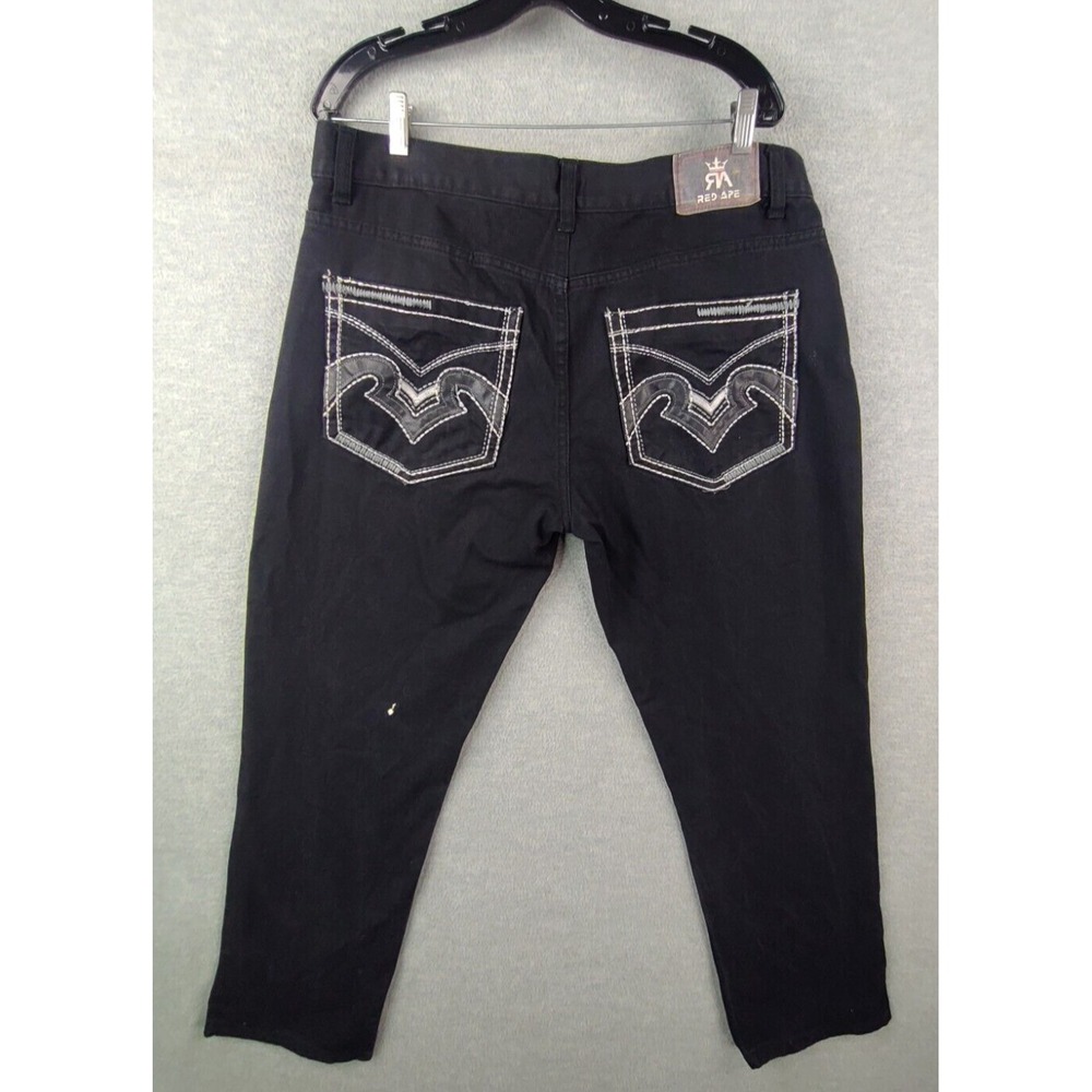 Red Ape Mens Jeans 38 Black Denim Thick Stitch Grunge Denim Streetwear‎ Y2K 90